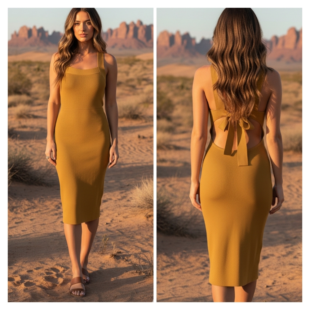 URBAN Outfitters mustard knit tie back dress L